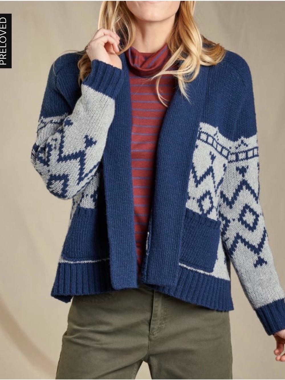 Toad&Co Navy and Light Gray Open-Front Patterned Cardigan